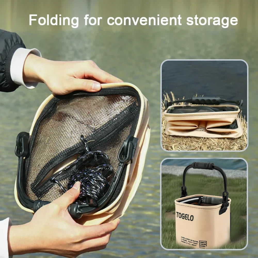 8L/13L Multifunction Folding Fishing Bucket With Ergonomic Handle Bucket Waterproof Outdoor Camping Bucket Fishing Accessories