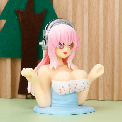 Sexy Kanako Chest Shaking Girls Car Ornaments Cartoon Kawaii Anime Statue Car Dashboard Sexy Doll Figurine Cute Car Decorations