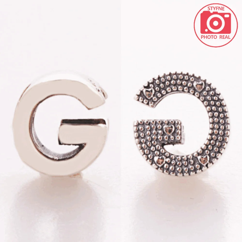 Silver 925 26 Letter A-Z Alphabet Charm Fine Beads Fit Original Charms Silver Bracelet DIY Fine Jewelry for Women Gifts Making