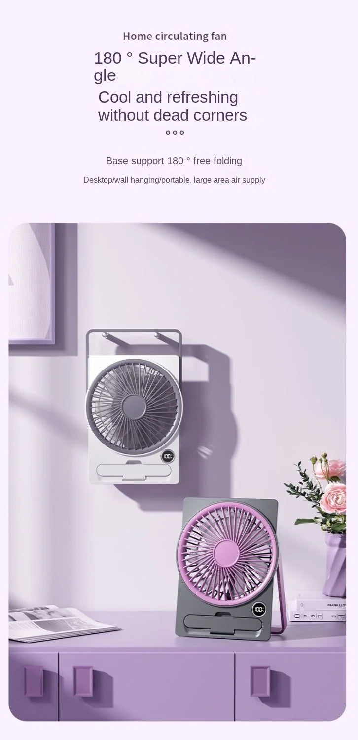 Ultra-thin Desktop Fan Digital Display USB Charging Strong Wind Portable Silent Card Style Fan Dormitory Office Summer Small Fan