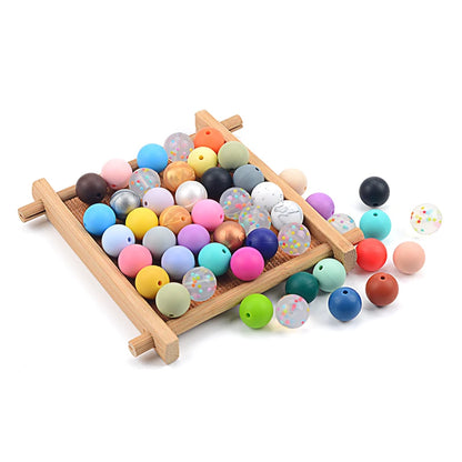 LOFCA 12mm 50pcs/lot Beads Food Grade Silicone Teether Round Beads Baby Chewable Teething Beads Silicone Teether For Diy