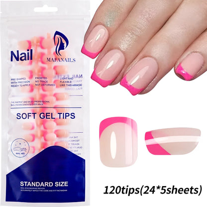 120/240Pcs French Short Square False Nails 12-Sizes Full Cover Press On Nail Glossy French Fake Fingertips for Women DIY Nails &