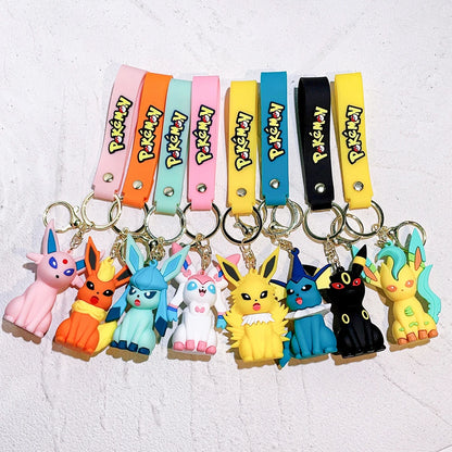 Pokémon Big Eevee Family Keychain Gift Set, Complete Evolution PVC Keychain with Pokéball Clip, Adorable Key Ring for Kid