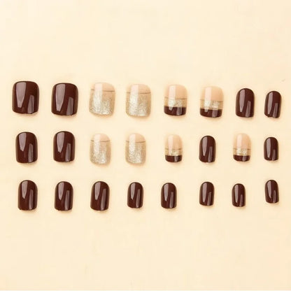 24pcs/set short square fake nails for women girls faux ongles fashion glitter geometric flowers design press on false nail kit