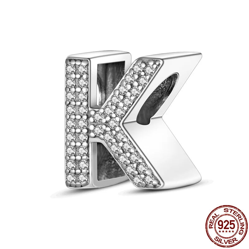 Original 925 Sterling Silver 26 Alphabet Letters Sparkling Zircon Charms Pendant Beads For Women Fine DIY Birthday Jewelry Gifts