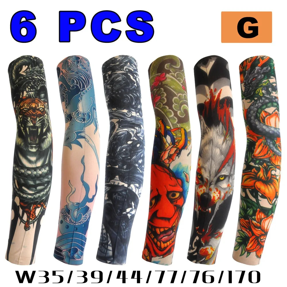 6 PCS Tattoo Sleeves Unisex Summer Cycling Sun Protection Arm Covers Beach Driving Fishing Breathable Nightclub Elastic Sleeves