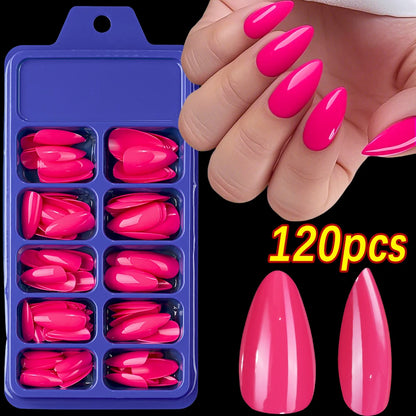 120Pcs Wine Red Almond Press On Nails Full Coverage Fake Nail Tip False Fingertips for Dating/Party Women Manicure Extension Tip