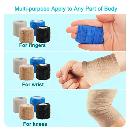 10pcs Elastic Self-Adhesive Athletic Tape Bandage 2.5/5/10cm Non-Woven Universal Fit for Sports Foot Support Joint Protection