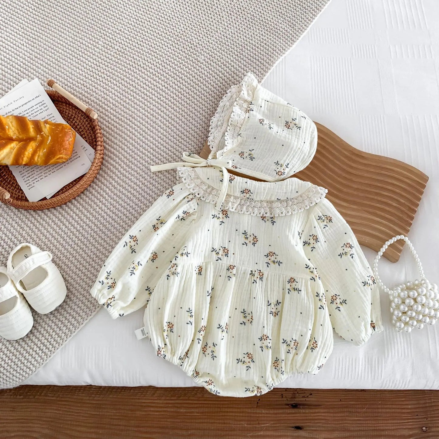 2025 Spring Newborn Infant Baby Girls Romper+Hat 2PCS Lapel Floral Rompers Kids Fashion Baby Clothing Newborn Baby Girl Jumpsuit