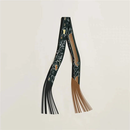130x5cm Tassel Cashew Print Scarf Women's All-season Twill Silk Decorative Ribbon Multi-purpose Bag Hair Tie Belt Scarf