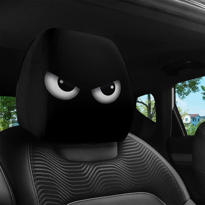 2PCS Funny Slanted Eyes Car Headrest Covers, Cartoon Face Elastic Protector for Halloween Christmas, Holiday Auto Decor
