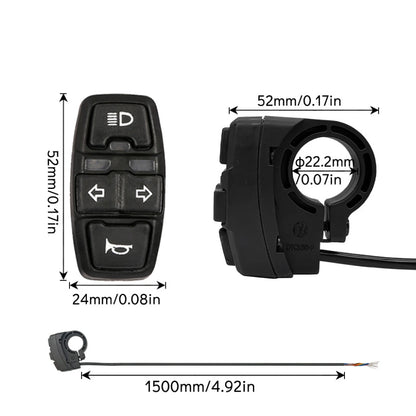 3-in-1 Electric Bike Switch: Headlight Turn Signal Horn Control 36V/48V ON/OFF Waterproof ON/OFF Control Switch for E-Bike