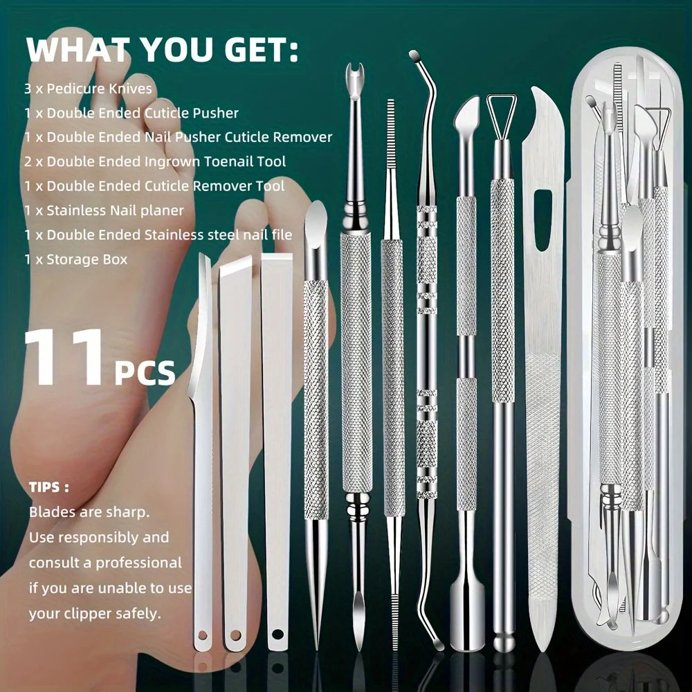 10pcs Stainless Steel Pedicure Tool Set Professional Foot Care  Exfoliator for Smooth Light Beige,Portable Travel Case Included