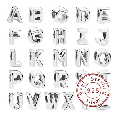 Silver 925 26 Letter A-Z Alphabet Charm Fine Beads Fit Original Charms Silver Bracelet DIY Fine Jewelry for Women Gifts Making