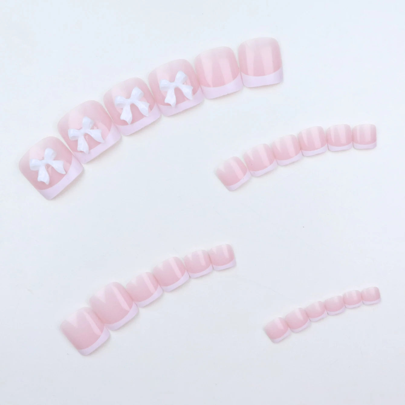 24pcs French Fake Toenails Pink Gradient Full Cover Short Square Toe Nails Foot Nails Tips for Women Girls