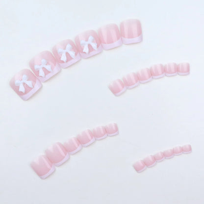 24pcs French Fake Toenails Pink Gradient Full Cover Short Square Toe Nails Foot Nails Tips for Women Girls