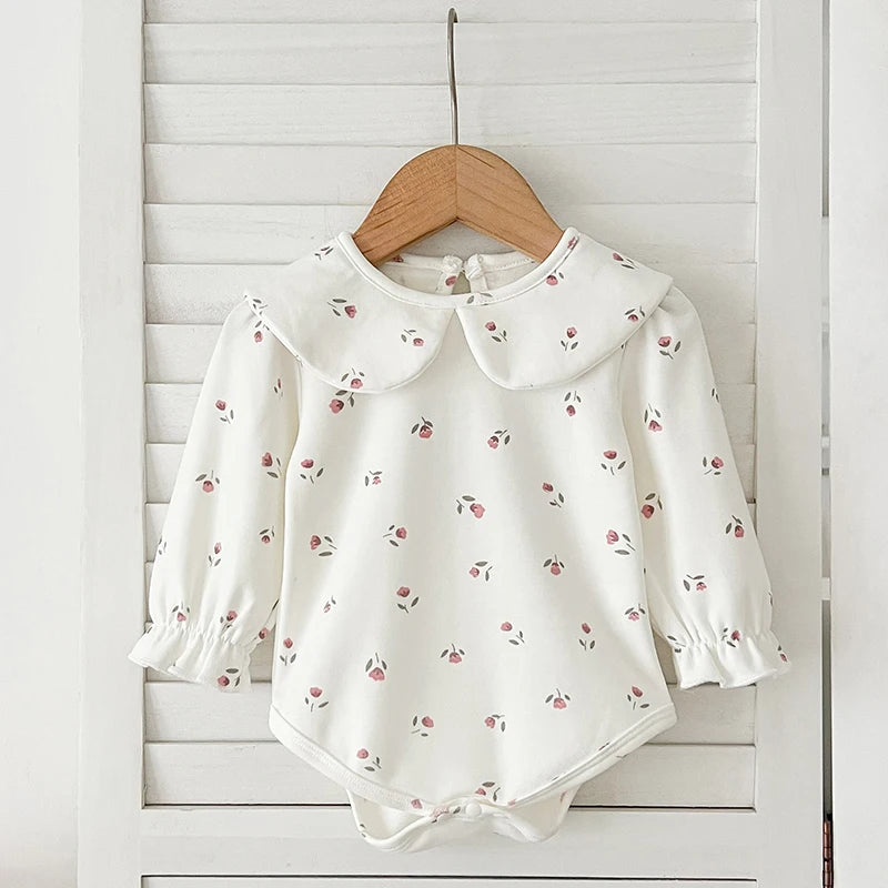 2025 Spring Newborn Infant Baby Girls Romper+Hat 2PCS Lapel Floral Rompers Kids Fashion Baby Clothing Newborn Baby Girl Jumpsuit