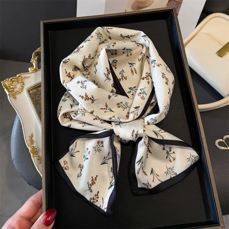 Fashion Skinny Silk Scarf for Women Letter Hair Ribbons Headbands Bandana Female Bag Wrist Wrap Neckerchief Foulard Neck Ties