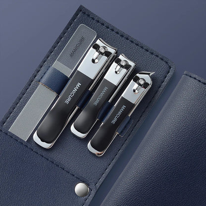 New Nail Clippers Set 4 PCs with Rotating Leather Bag Professional Trimmer Pedicure Care Tools Manicure Set Home Care Gift