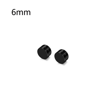 1 Pair 6-12mm Black Stainless Steel Hypoallergenic Magnetic Fake Gauges Earring Studs for Men Women Non Pierced Earrings