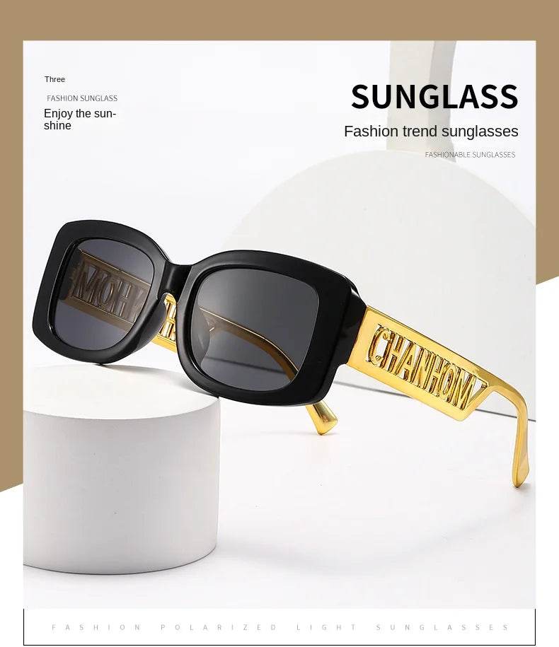 Fashion Fishing Sunglasses Male Female Black Frame Letter Palm Hip-hop Trend Brand High-end Sense Sunglasses Travel Sunglasses