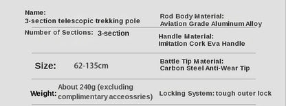 1pcs Hiking Anti Shock Walking Sticks Telescopic Trekking Climbing Poles Ultralight Walking Canes  Aluminum Outdoor  135CM