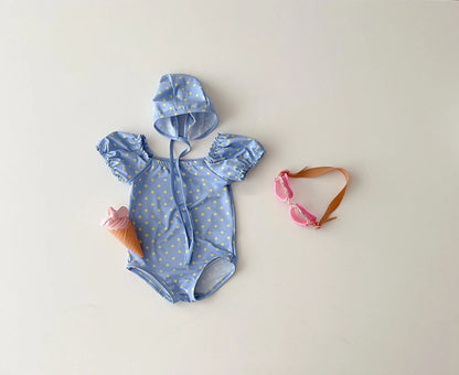 2025 Summer New Baby Girl Long Sleeve Sunscreen Swimsuit Newborn Bodysuit Toddler Girls Heart Print One Piece + Hat