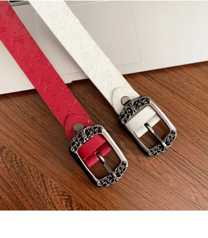 Retro Ethnic Style Butterfly Printed Red Belt For Women New In 2025 Versatile Belt With Jeans Belt Decoration