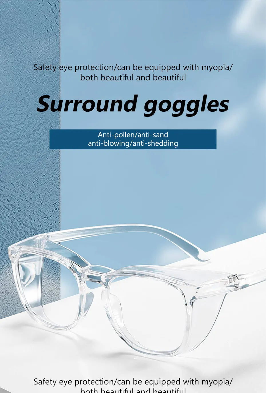 SEAMETAL Anti Blue Light Glasses Lightweight PC Frames Square Clear Lens Glasses Anti Pollen Safety Goggles Eyewear Accessories