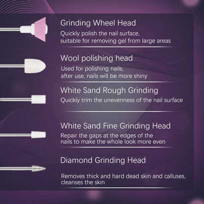 YIKOOLIN 5 in 1 Electric Nail File Electric Nail Drills with LED Light 4 Speed Cordless Nail Drill Care Hand Manicure Tool Set