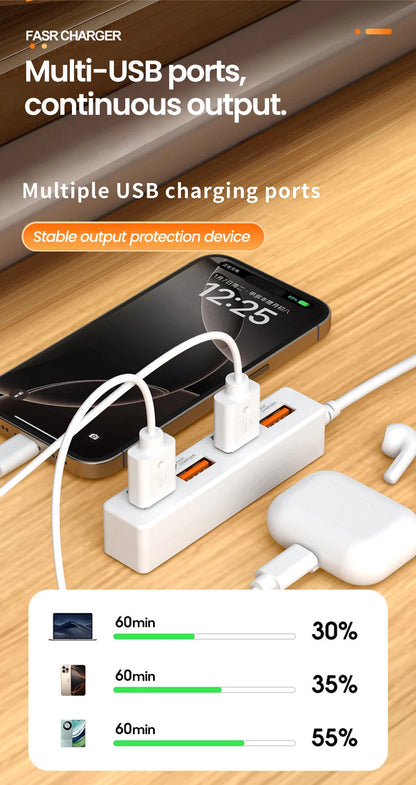 USB 2.0 4 Ports Plug Power Strip Charger Extension Cables USB Hub Multi-Port Socket Powered For PC Computer Accessories 30/120cm