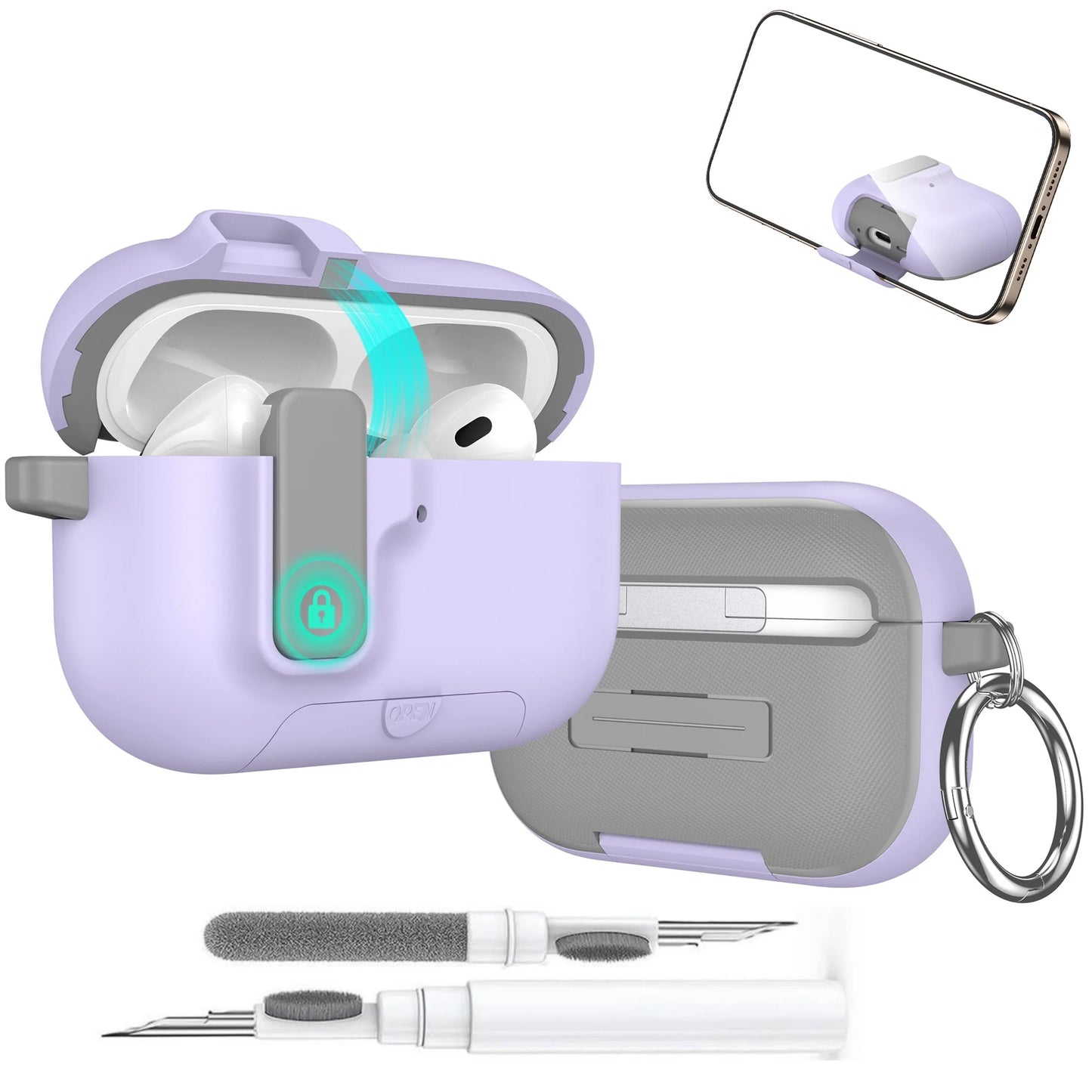 2025 for Airpods Pro 3 Protective Case Phone Stand Design with Cleaner Kit Magnetic Automatic Lock for Airpods Pro 3(Sand Stone)