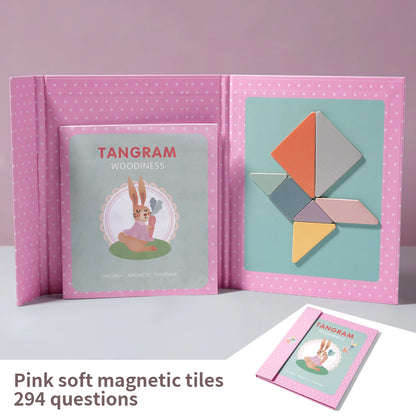 Wooden Jigsaw Magnetic Tangram Puzzle Book Educational Toys For Children Baby Kid Portable Montessori Learning Intelligence