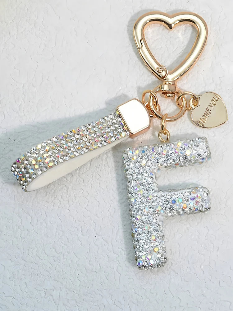 Shining Diamond Inlay 26 English Initial letter Key Chain Car High-end Key Ring Lady Bag Delicate Pendant Thanksgiving Gifts