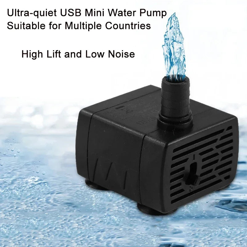 Ultra Quiet USB Aquarium Fish Tank Filtration Pump Mini Pet Fountain Submersible Adjustable Flow Water Circulation Pump 5V