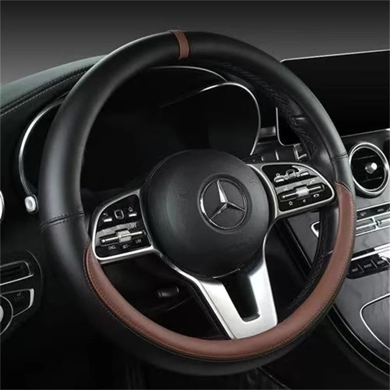 Full Leather Universal Car Steering Wheel Cover Breathable Anti Slip Car Decoration 37-38cm Steering Wheel Cover Accessories