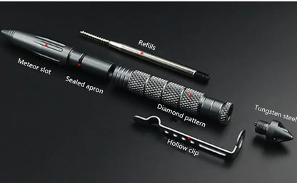 Military Tactical Pen, Professional Self Defense Pen, Emergency Glass Breaker Pen - Tungsten Steel, Writing Tool with 6 Refill