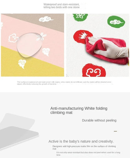 177*64cm Baby Play Mat Foldable Waterproof Children Carpet Double-Sided Pattern Educational Outdoor Camping Mat Easy to Carry