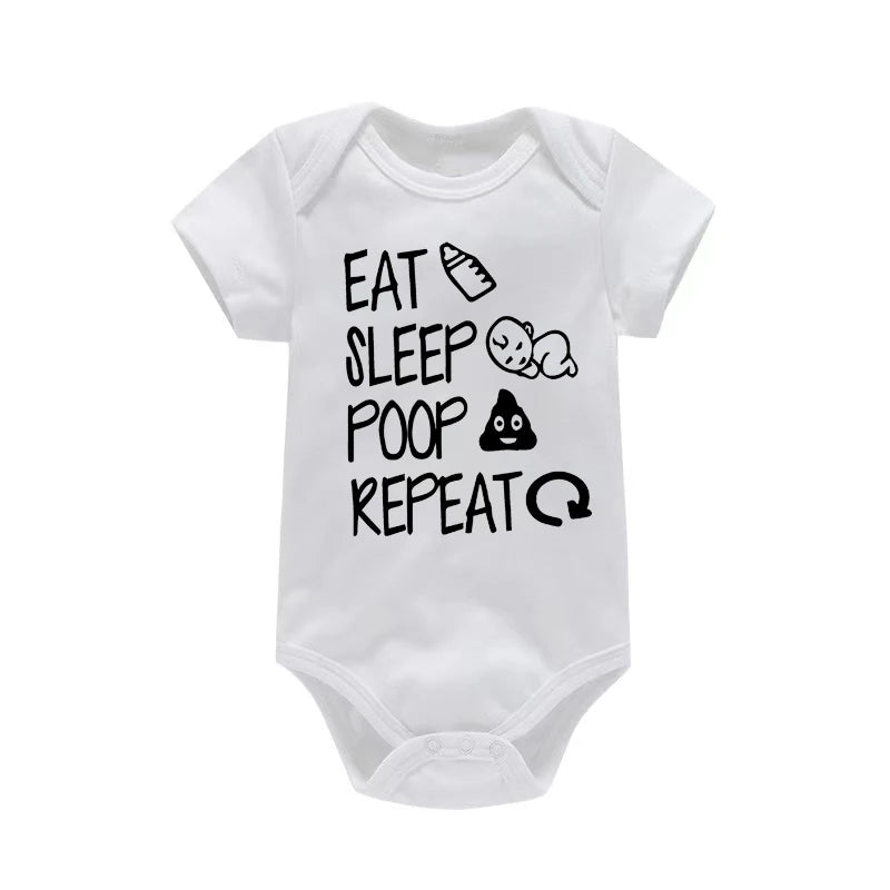 Funny Eat Sleep Poop Repeat Letter Printed Newborn Baby Romper Infant Short Sleeve Baby Body Clothes Boy Girl BodySuit 0-24M