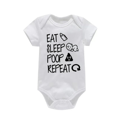 Funny Eat Sleep Poop Repeat Letter Printed Newborn Baby Romper Infant Short Sleeve Baby Body Clothes Boy Girl BodySuit 0-24M