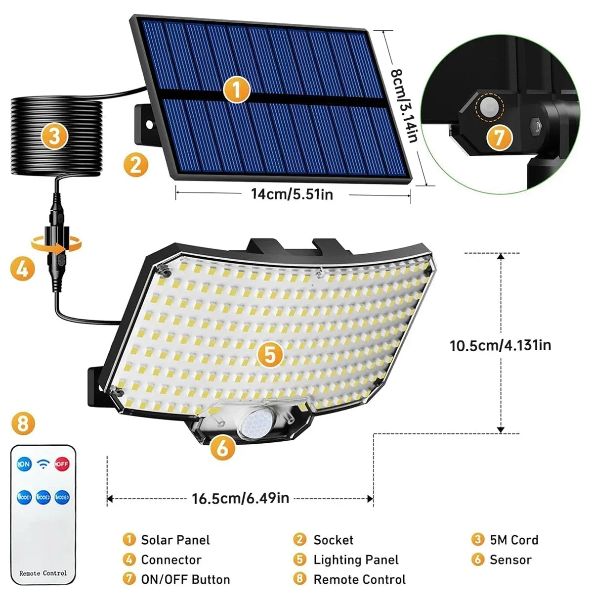 234/280 LED Solar Lights for Outside Motion Sensor Solar Flood Lights Waterproof Solar Powered Security Spot Garden Wall Lights