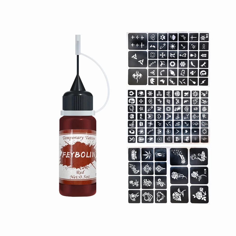 Long-Lasting Temporary Tattoo Inks with 3 Tattoo stickers Kit,Freehand Painting Gel for Makeup Trend Party Tattoos for Face Body