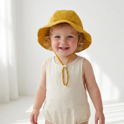 INS Baby Pure Cotton Basin Hat Sun-Protective Breathable Baby Fisherman Hat Solid Color Children's Sun Hat