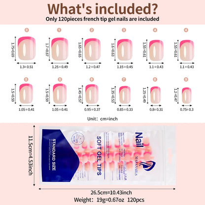 120/240Pcs French Short Square False Nails 12-Sizes Full Cover Press On Nail Glossy French Fake Fingertips for Women DIY Nails &