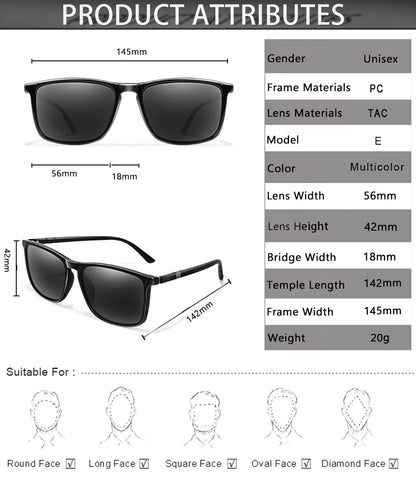 Men Women Fashion Cycling Sun Glasses  Travel Driving Fishing Male Eyewear UV400 Luxury Square Vintage Polarized Sunglasses