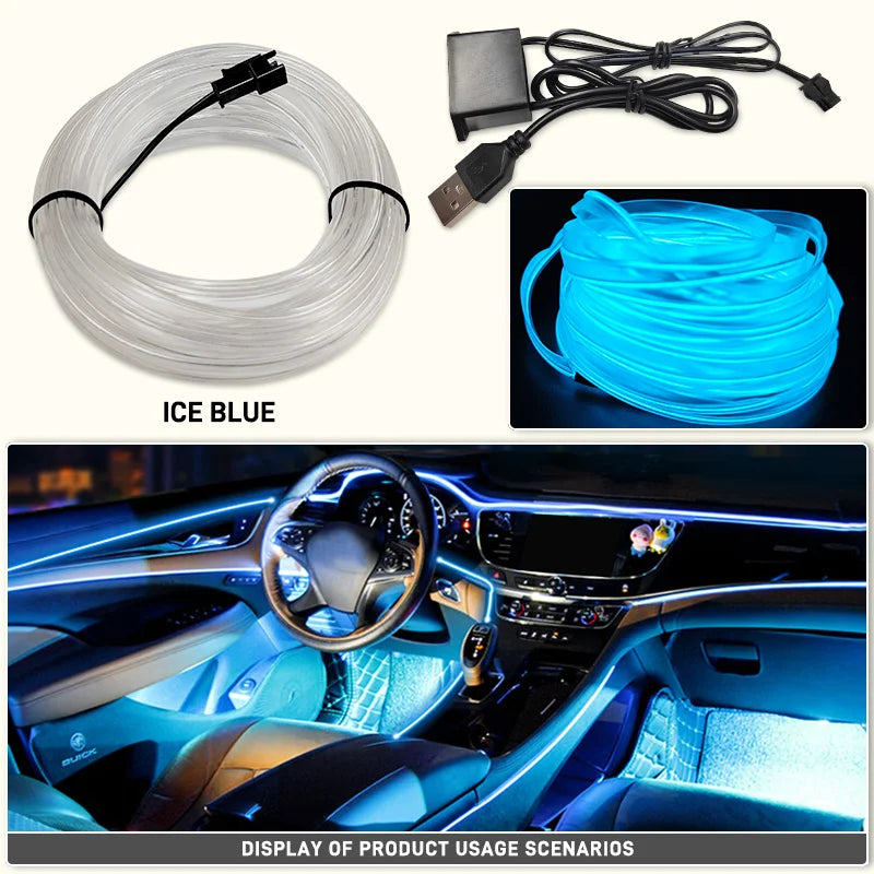 1/2/3/4/5M LED Decorative Lamp, Flexible Neon Cable Strip, USB Interior Lighting for Vehicles, Party Mood Diode, Ambient Lights