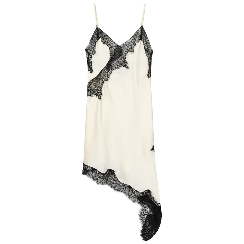 HXAO Slip Womens Dresses Sleeveless Black Lace Dress Woman Asymmetrical Elegant Party Dresses Sexy Backless Satin Yellow Dress