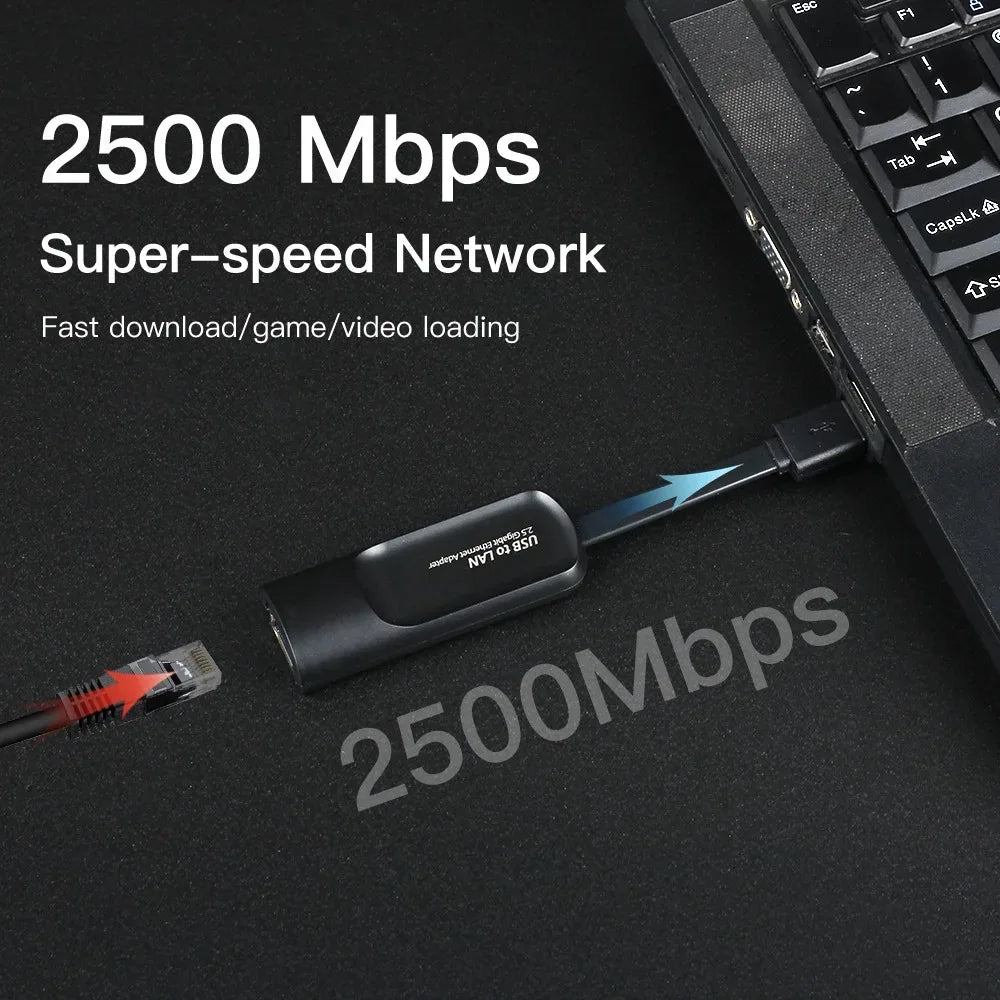 USB Gigabit Ethernet Adapter 2500Mbps USB 3.0 Network Card to RJ45 Lan Driver Free For Desktops Laptop Macbook PC Accessories