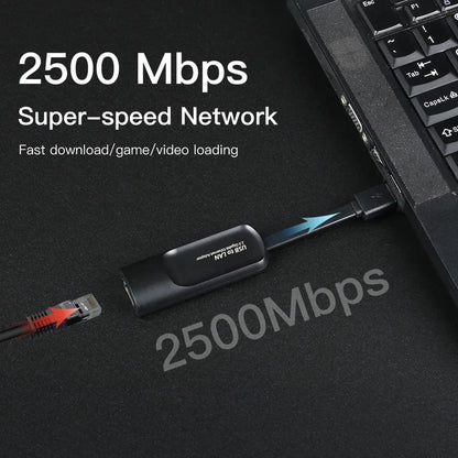 USB Gigabit Ethernet Adapter 2500Mbps USB 3.0 Network Card to RJ45 Lan Driver Free For Desktops Laptop Macbook PC Accessories