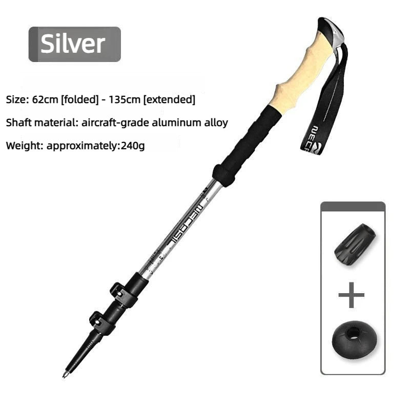 1pcs Hiking Anti Shock Walking Sticks Telescopic Trekking Climbing Poles Ultralight Walking Canes  Aluminum Outdoor  135CM